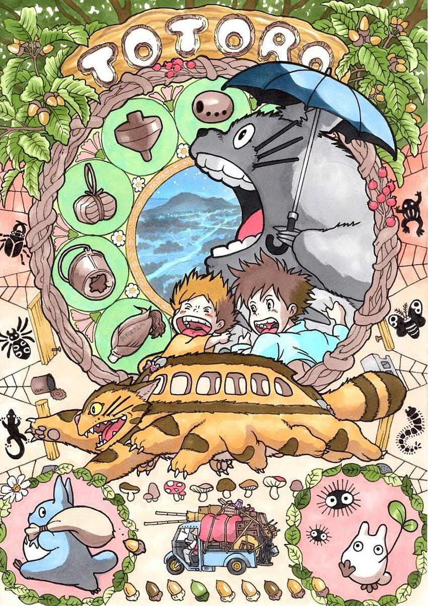 Karakter Studio Ghibli dengan gaya Art Nouveau. Studio Ghibli wallpaper ponsel HD