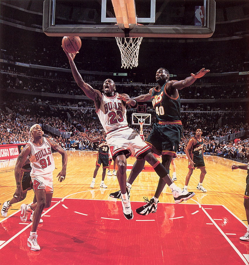 basket michael jordan chicago bulls dennis rodman shawn kemp seattle supersonics wa – Basket sportivo Sfondo del telefono HD