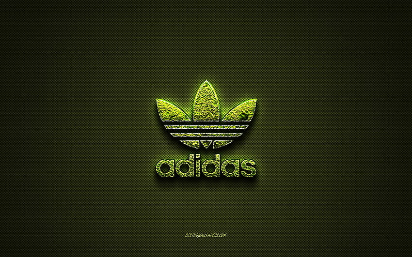 Logo Adidas, zielone kreatywne logo, logo sztuki kwiatowej, godło Adidas, zielona tekstura włókna węglowego, Adidas, sztuka kreatywna Tapeta HD
