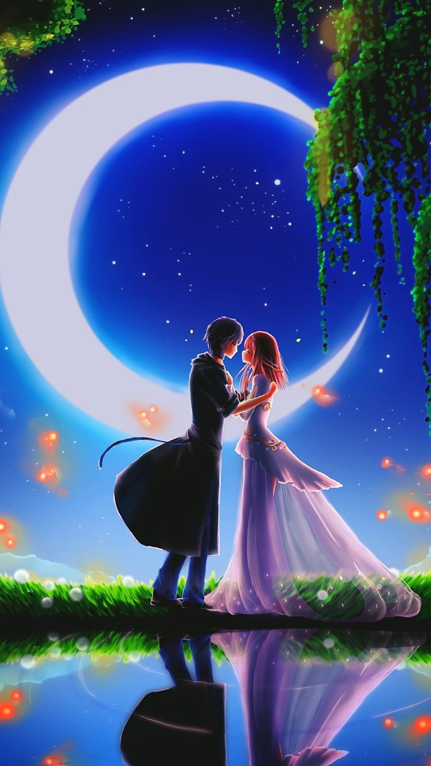 Kochaj romantyczną parę anime iPhone Ultra, kochaj iPhone'a Tapeta na telefon HD