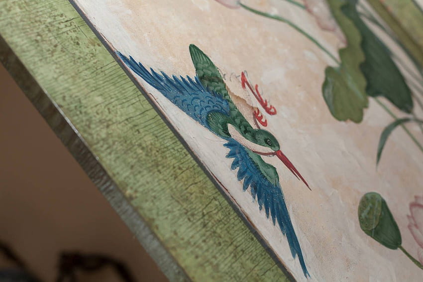 Biombo chino del siglo XVIII pintado a mano. De A, arte asiático moderno fondo de pantalla
