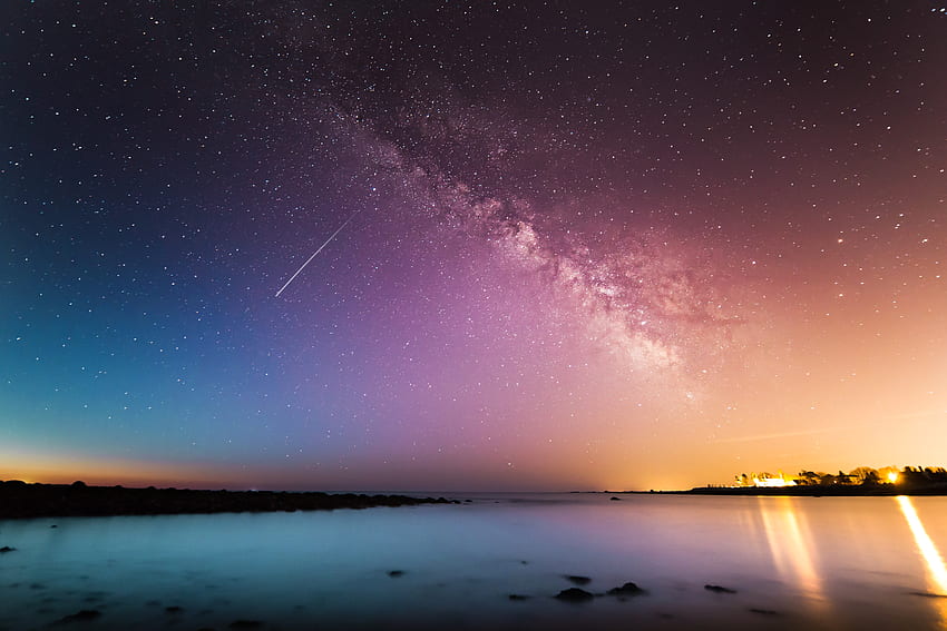 Shooting Star Rye Via Lattea sopra il corpo d'acqua, Natura,, e, Via Lattea Oceano Sfondo HD
