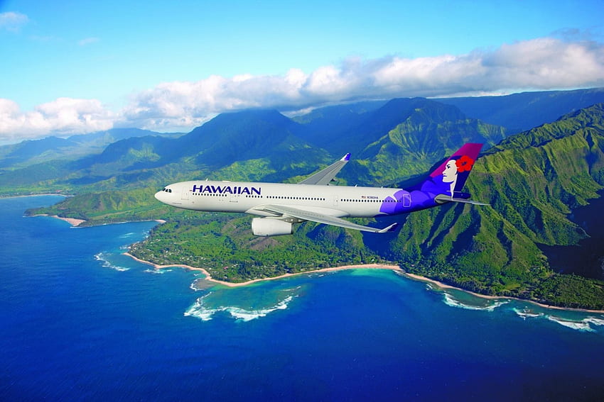 Para o Havaí, mar, avião, montanhas, Havaí papel de parede HD