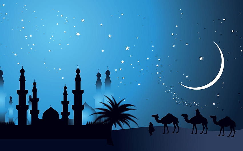 Islamic , Blue, Camel, , Islamic , Moon, Vector, Islamic HD wallpaper
