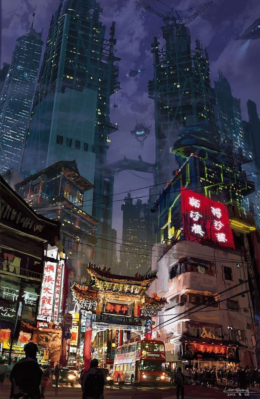 Miasto japońskiego anime - telefon z anime Cyberpunk -, pejzaż miejski w Japonii Tapeta na telefon HD