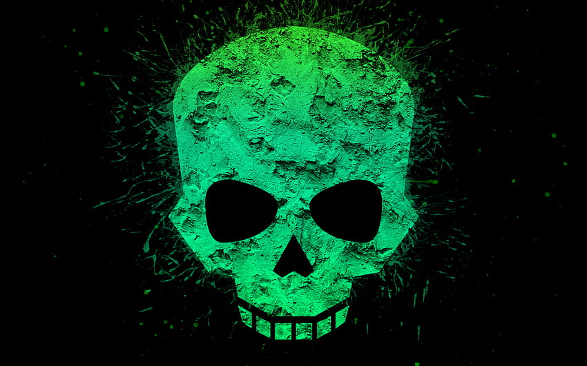 緑の石の頭蓋骨, アートワーク, , 恐ろしい頭蓋骨, 創造的です, 黒の背景, 頭蓋骨のミニマリズム, 抽象的な頭蓋骨, 抽象芸術, 頭蓋骨 高画質の壁紙