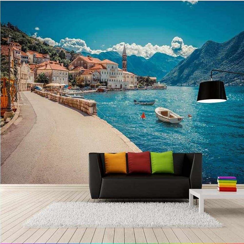 European Italy Seaside Town Port Fishing Boat Mural 3D Print Wall Paper for Living Room Wall Decor Landscape HD phone wallpaper