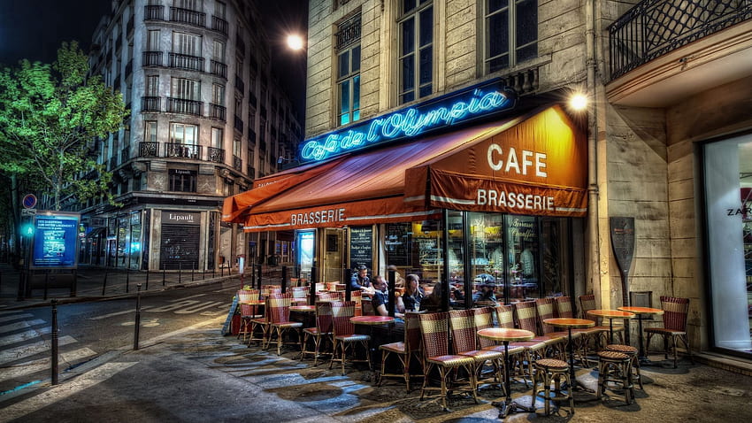 Städte, Paris, Abend, Romantik, r, Straße, Café, Café HD-Hintergrundbild