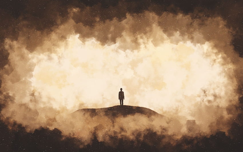 manusia, bayangan hitam, awan, asap, Warna Coklat Wallpaper HD