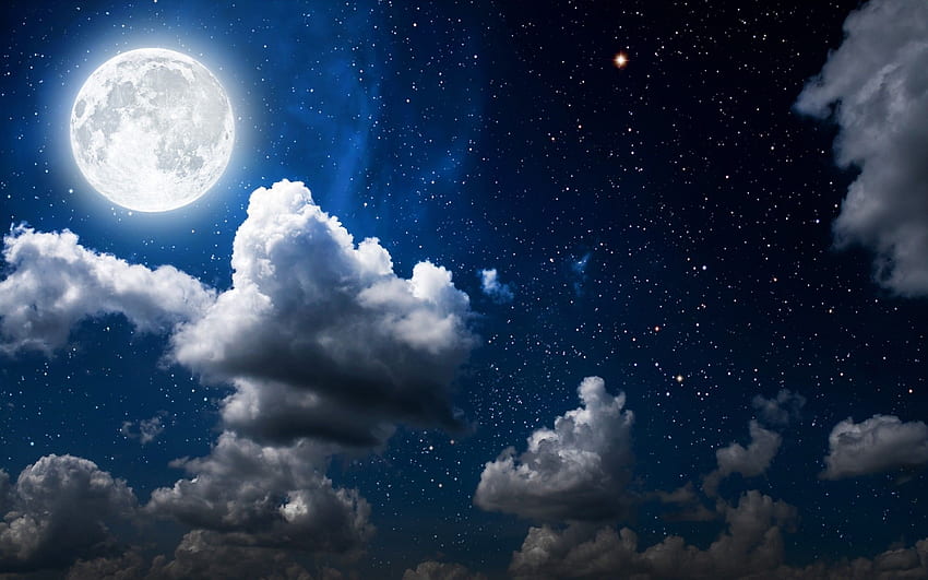 Full Moon on Starry Night . Background HD wallpaper