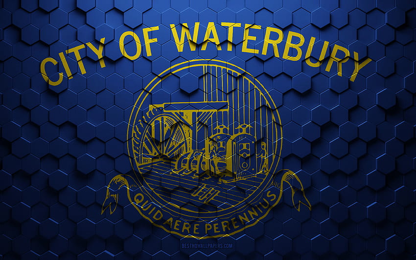 Flag of Waterbury, Connecticut, honeycomb art, Waterbury hexagons flag, Waterbury, 3d hexagons art, Waterbury flag HD wallpaper