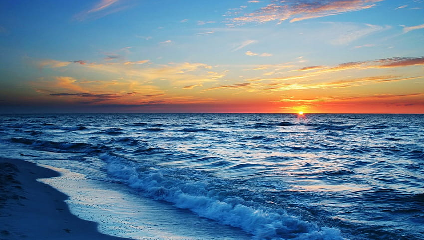 pôr do sol soberbo oceano, horizonte, oceano, pôr do sol, praia papel de parede HD