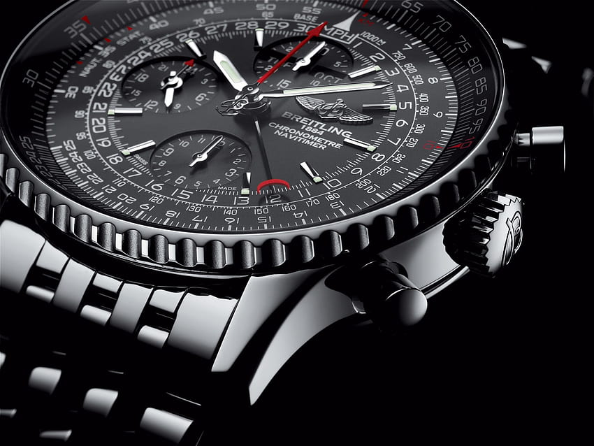 Breitling Watch Time Clock Schmuckdetail Luxus – Breitling Navitimer Black Steel Replica – – – Tipp HD-Hintergrundbild