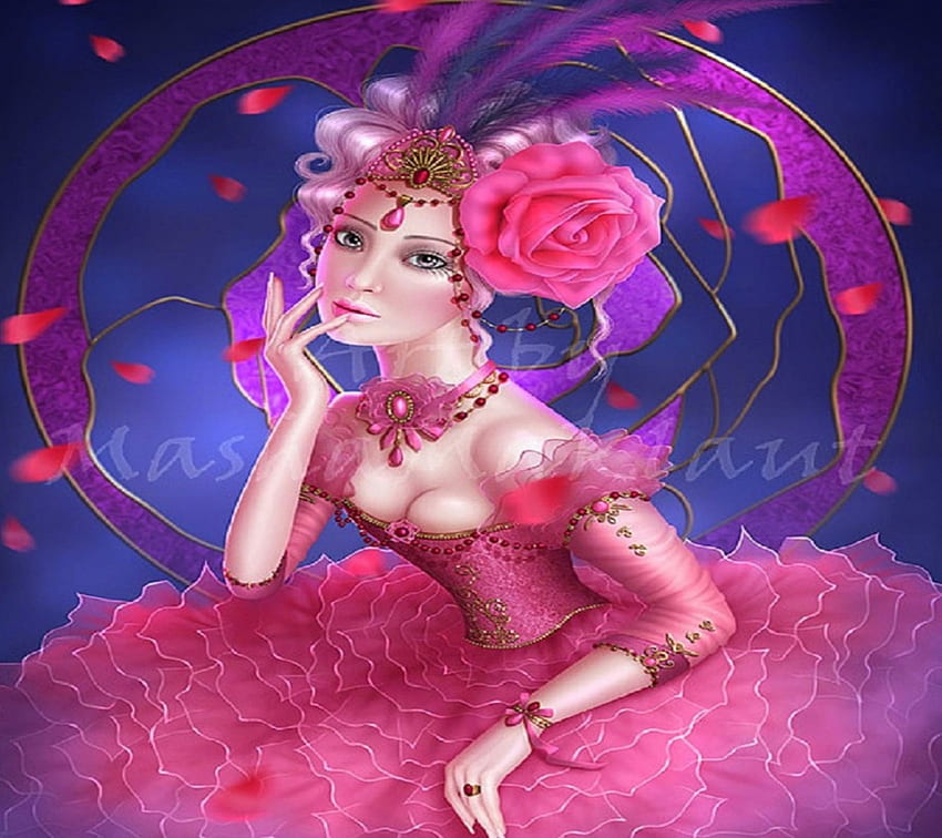 ~Pink Rose Queen~, belle ragazze, arte digitale, primavera, signora, disegni, modelle femminili, rose, cose strane che la gente indossa, dipinti, stagioni, prefabbricati creativi, donna, regina delle rose, amore quattro stagioni, rosa, fantasia, morbidezza bellezza, fiori Sfondo HD