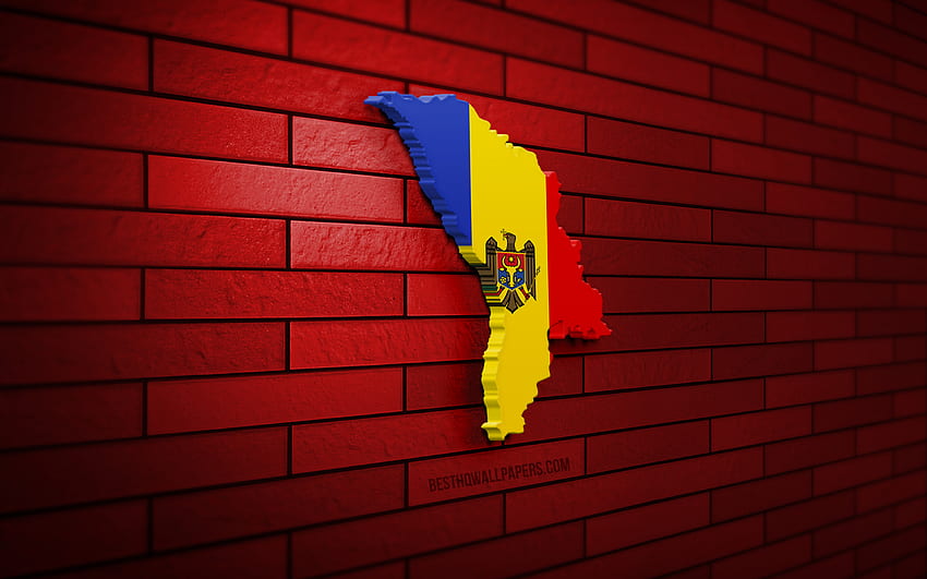 Mapa Mołdawii, czerwona cegła, kraje europejskie, sylwetka mapy Mołdawii, flaga Mołdawii, Europa, mapa Mołdawii, flaga Mołdawii, Mołdawia, flaga Mołdawii, mapa Mołdawii 3D Tapeta HD