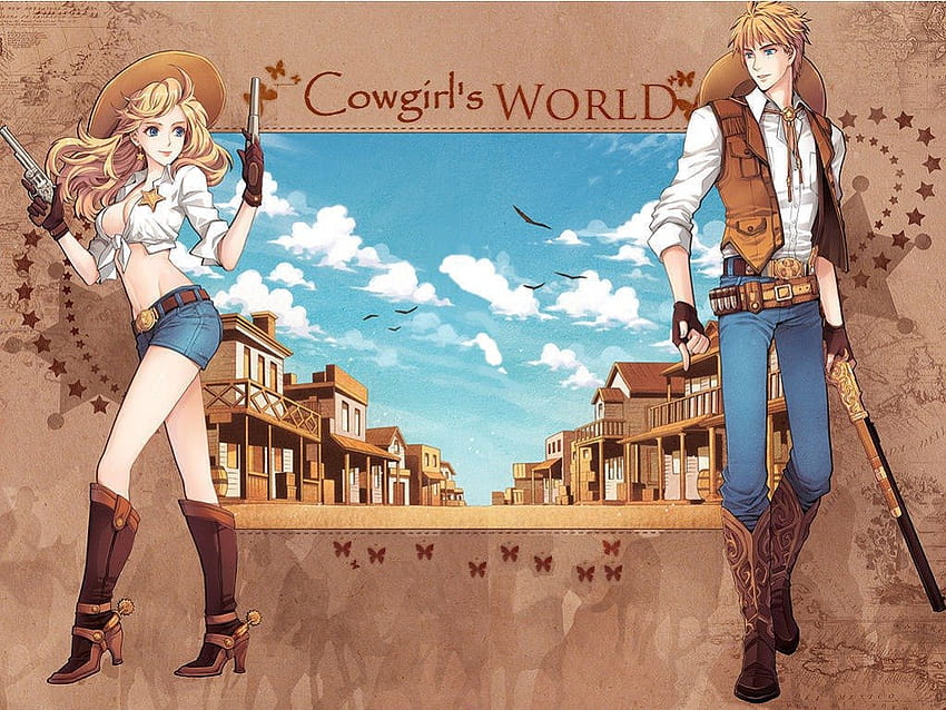 Cowgirl's World, koboi, gaya, kesenangan, cowgirls, abstrak, barat, wanita, topi, senjata, aktor, mode, anime, fantasi, cantik, gadis, wanita, sepatu bot Wallpaper HD