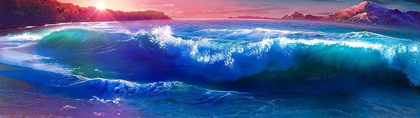 Beach Waves Sunset Scenery Anime, 3840X1080 Dual Monitor Beach HD wallpaper