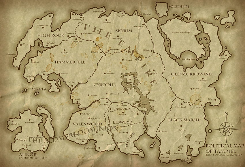 Politische Karte von Tamriel 4E193 - Überarbeitet. Elder Scrolls-Karte, Fantasy-Weltkarte, Skyrim-Karte HD-Hintergrundbild