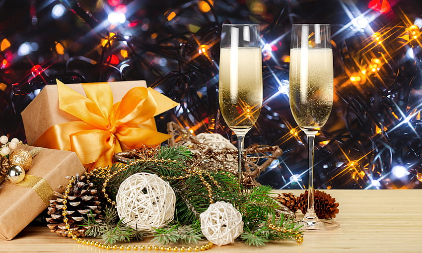 Christmas Champagne, champagne, presents, drink, christmas HD wallpaper