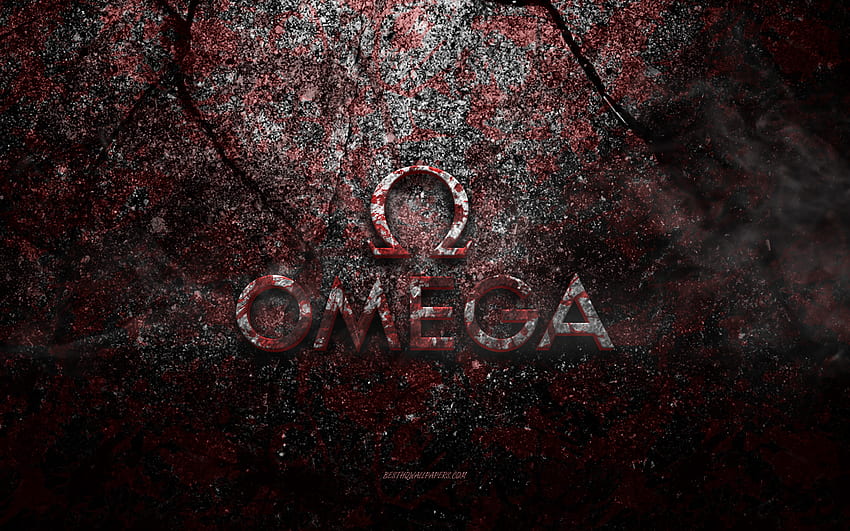 Omega logo, arte grunge, Omega stone logo, textura de pedra vermelha, Omega, textura de pedra grunge, Omega emblema, Omega 3d logo papel de parede HD