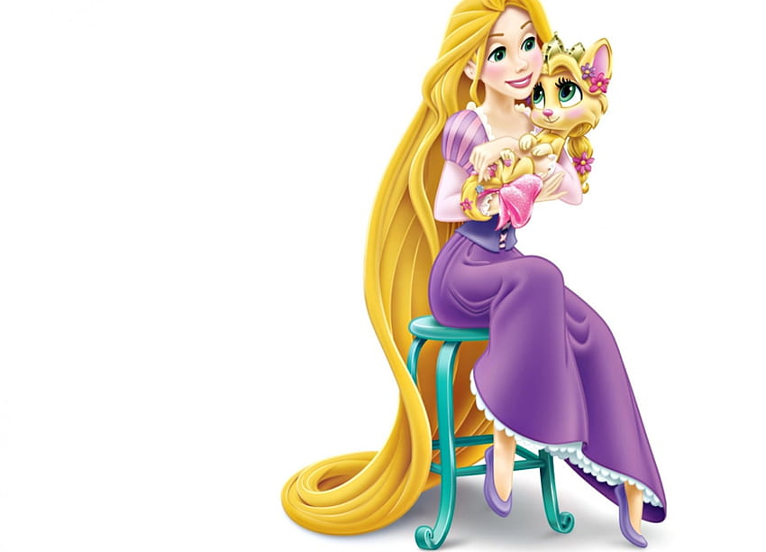 Rapunzel e Summer, animais de estimação do palácio, branco, loira, fofo, disney, gato, rapunzel, verão, roxo, princesa papel de parede HD