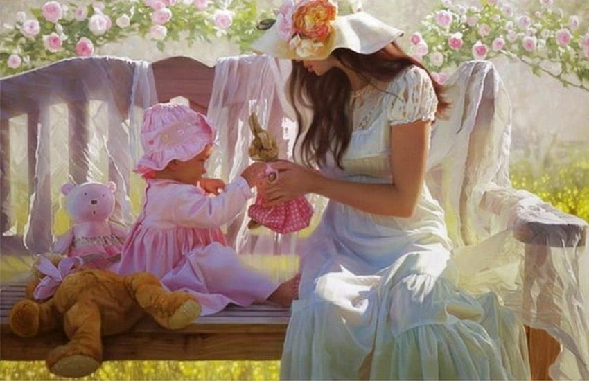 SWEET MOMENTS, baby, mother, childhood, spring HD wallpaper