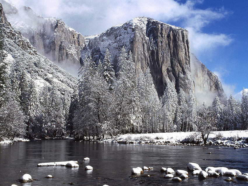 Nature, Rivers, Snow, Rock, Precipice, Break HD wallpaper