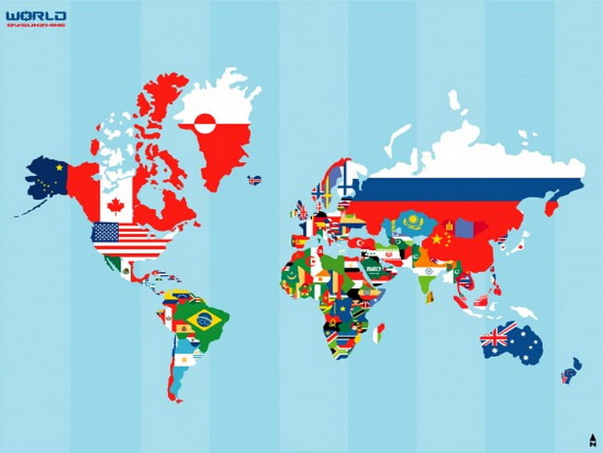 WORLD, blue, countries, colors, flags, map, ocean HD wallpaper