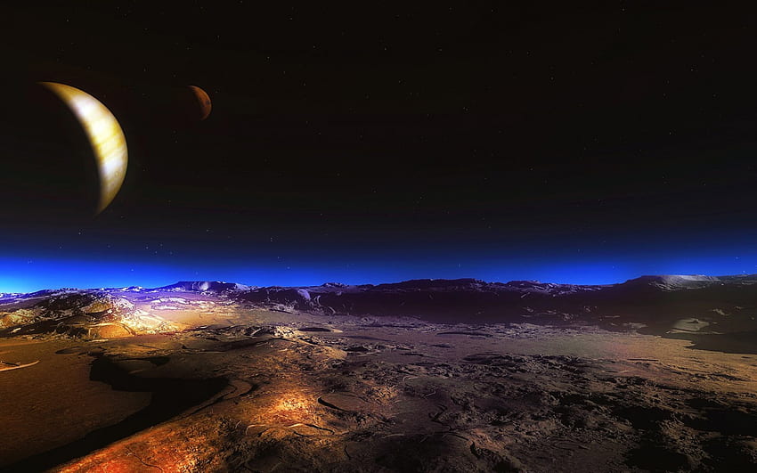 Eine Nacht im Weltraum, Sterne, Planeten, Weltraum, Monde, Galaxien, Nacht, Lichter HD-Hintergrundbild