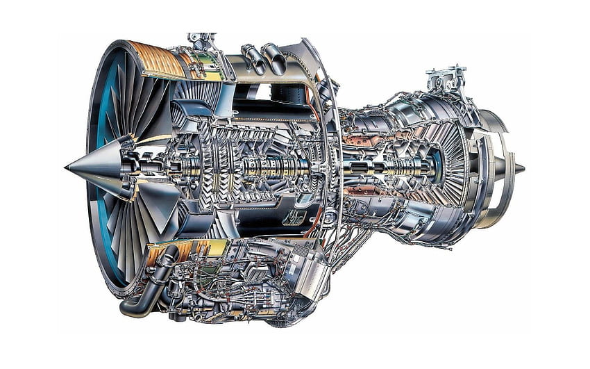 Braune und graue Abung des Turbinentriebwerks\, Triebwerke, Flugzeug, Strahltriebwerk HD-Hintergrundbild