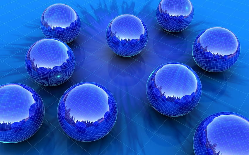 esferas azuis, azul, 3d, bola, esferas papel de parede HD