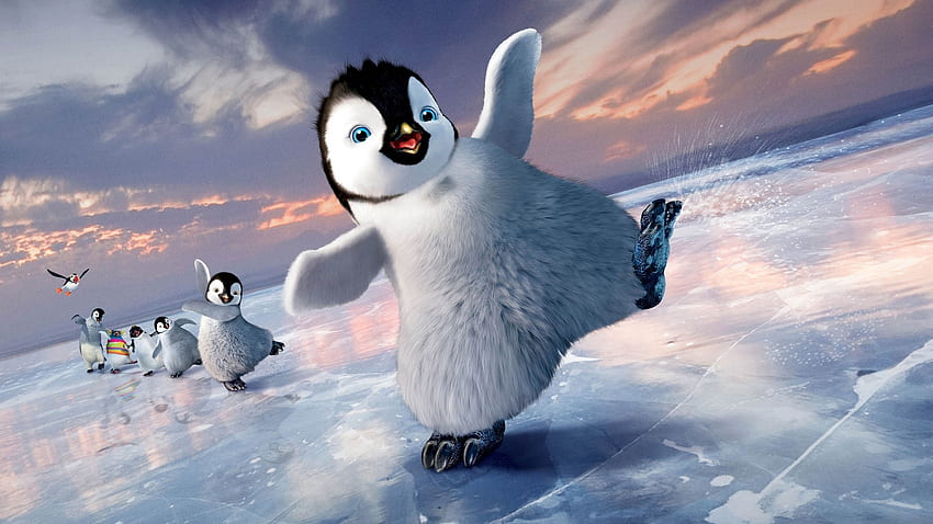 น่ารัก ยนตร์ หิมะ แอนิเมชั่น เพนกวิน เท้าที่มีความสุข ฤดูหนาว เย็น วอลล์เปเปอร์ HD