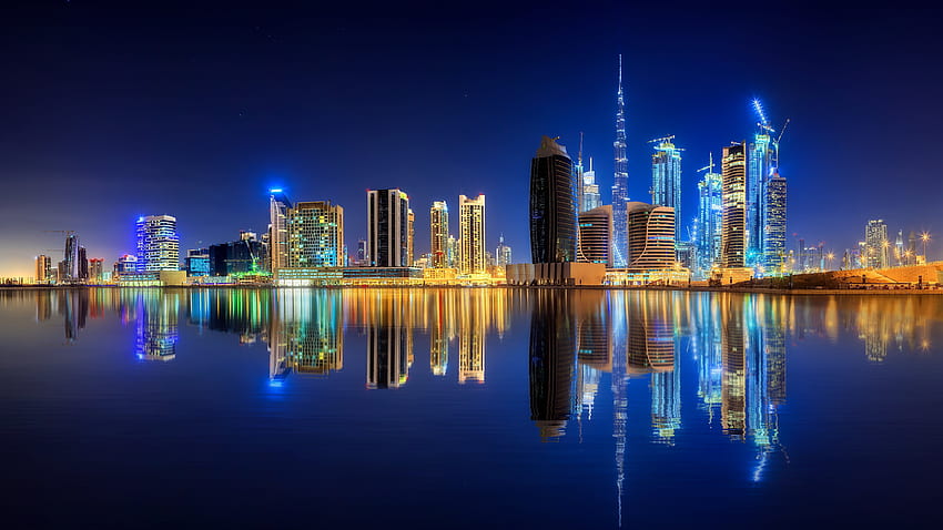 Dubai, City Lights, , Uae, Downtown, Water, United - Pc HD wallpaper