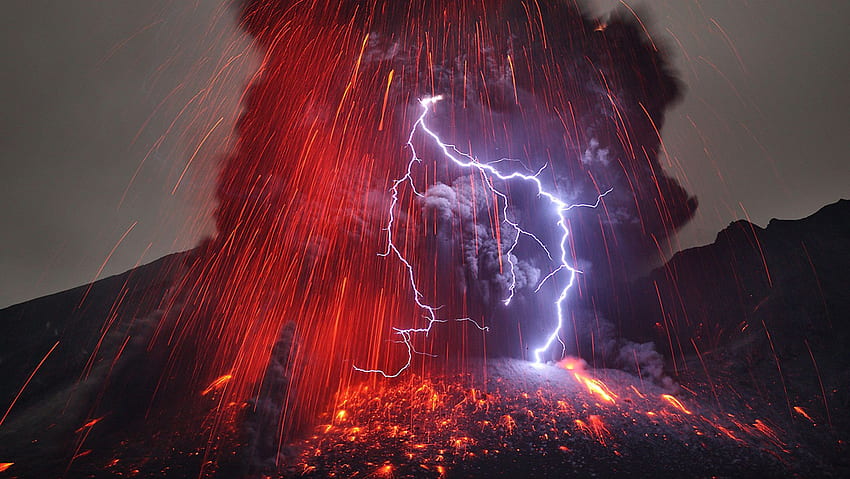 wow gunung berapi, petir, gunung berapi, alam, gunung Wallpaper HD