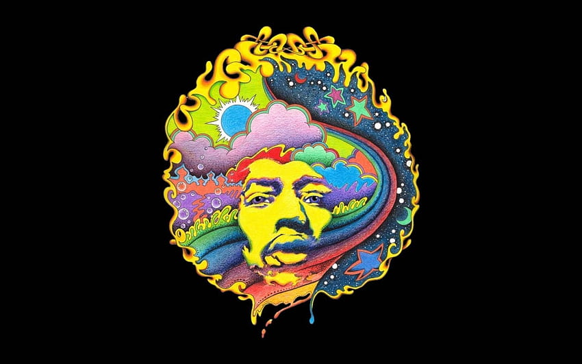 Jimi Hendrix Psychedelic, Psychedelic Black HD тапет