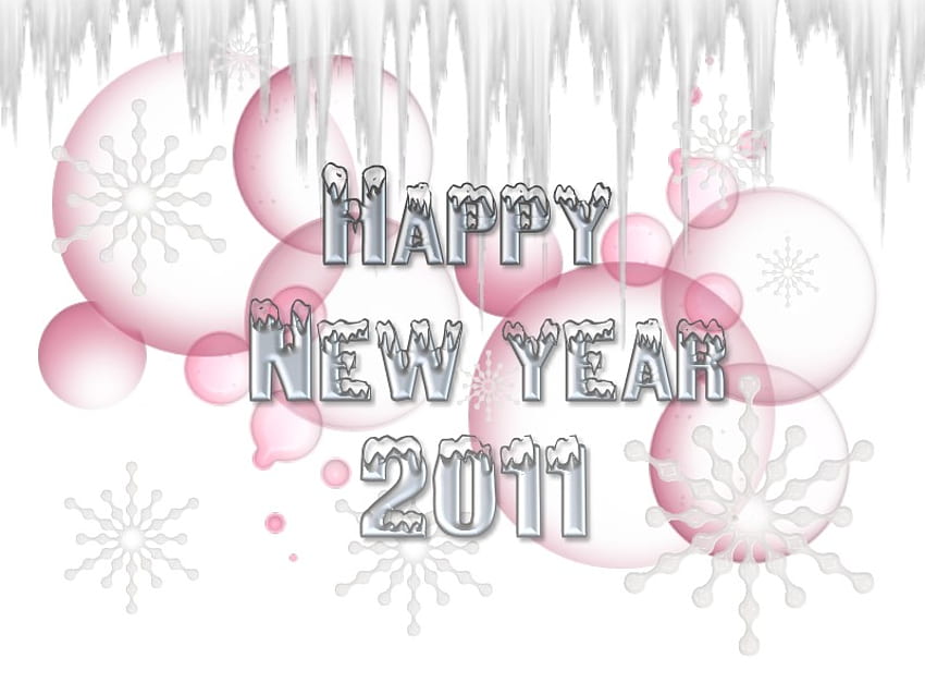 冬の新年 2011 年、ピンク、白、スノーフレーク、年、アイシング、バブル 高画質の壁紙