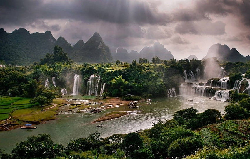 river, waterfalls, Vietnam, river, Vietnam, waterfalls, sunbeam, sunbeams for , section природа, Beautiful Vietnam HD wallpaper