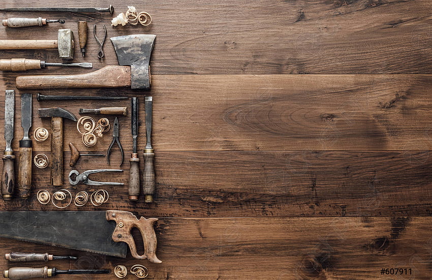 Kolekcja starych narzędzi do obróbki drewna - magazyn 607911, narzędzia stolarskie Tapeta HD