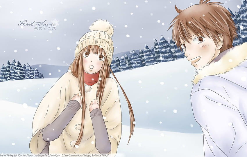 winter, anime, art, two, kimi ni todoke HD wallpaper