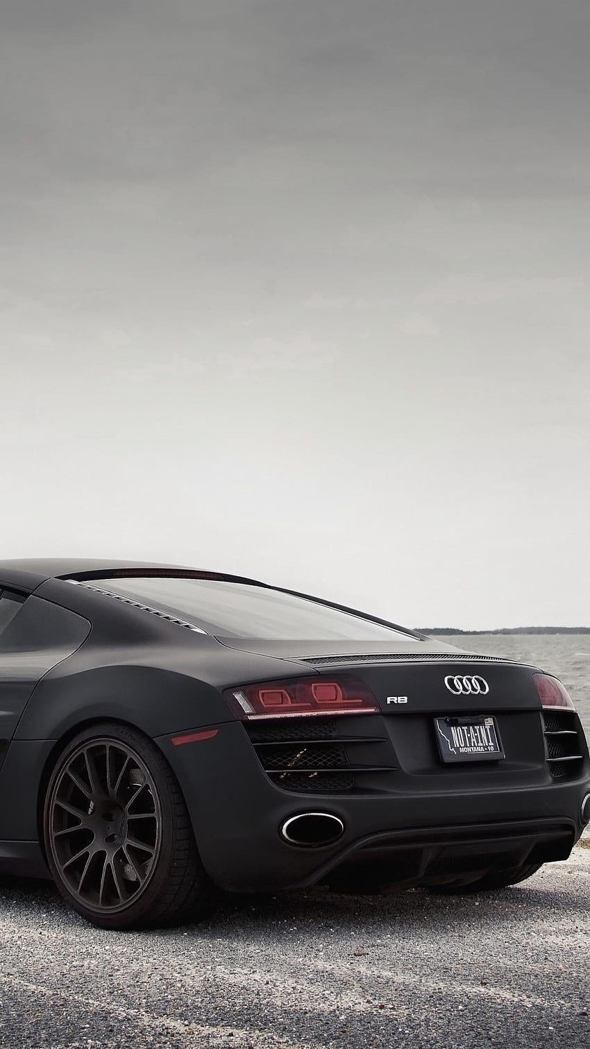 Audi r8 mobil hitam pemandangan laut, Audi R8 iPhone wallpaper ponsel HD