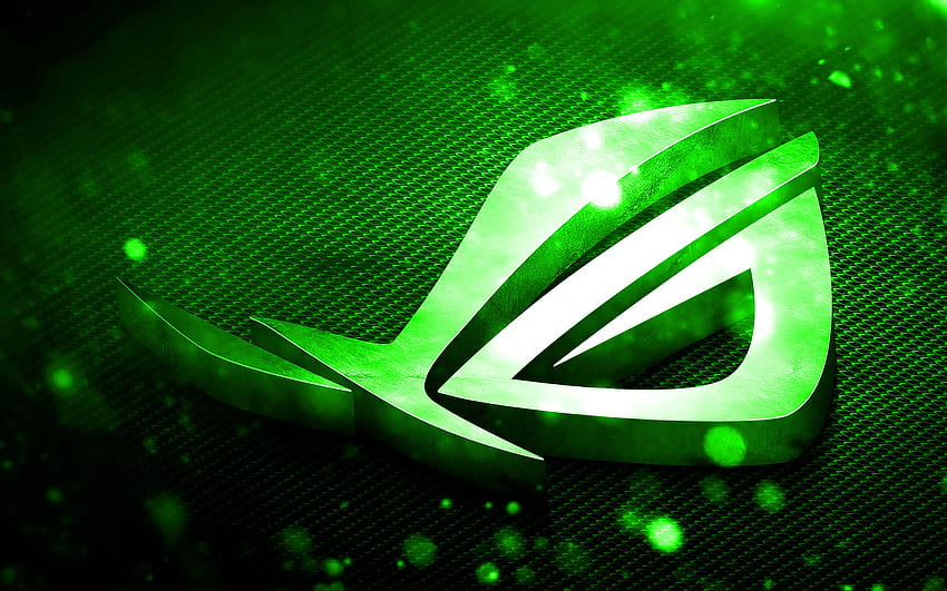 Zielone logo RoG, grafika 3D, Republic of Gamers, zielone metalowe tło, logo RoG 3D, ASUS, kreatywne, RoG dla z rozdzielczością. Wysoka jakość Tapeta HD