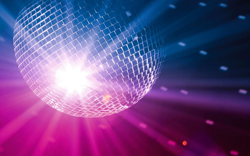 bola disko, sinar neon, klub malam, latar belakang ungu, konsep musik pesta musik dengan resolusi. Kualitas tinggi Wallpaper HD