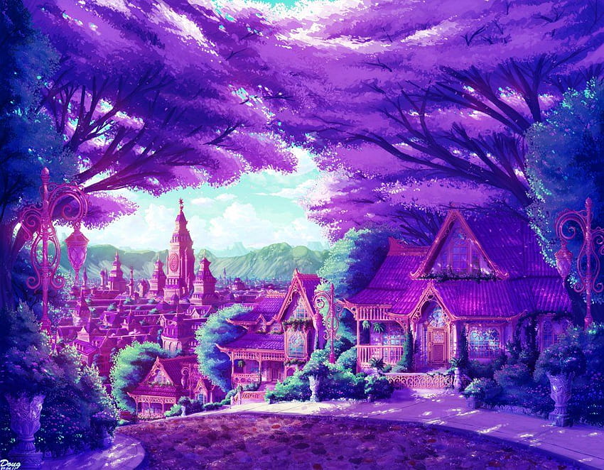 Magical Suburb. Anime scenery, Digital art gallery, Animation art, Magical Purple HD wallpaper