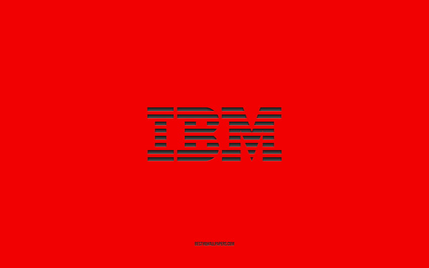 โลโก้ IBM, พื้นหลังสีแดง, ศิลปะมีสไตล์, แบรนด์, สัญลักษณ์, IBM, พื้นผิวกระดาษสีแดง, สัญลักษณ์ IBM วอลล์เปเปอร์ HD