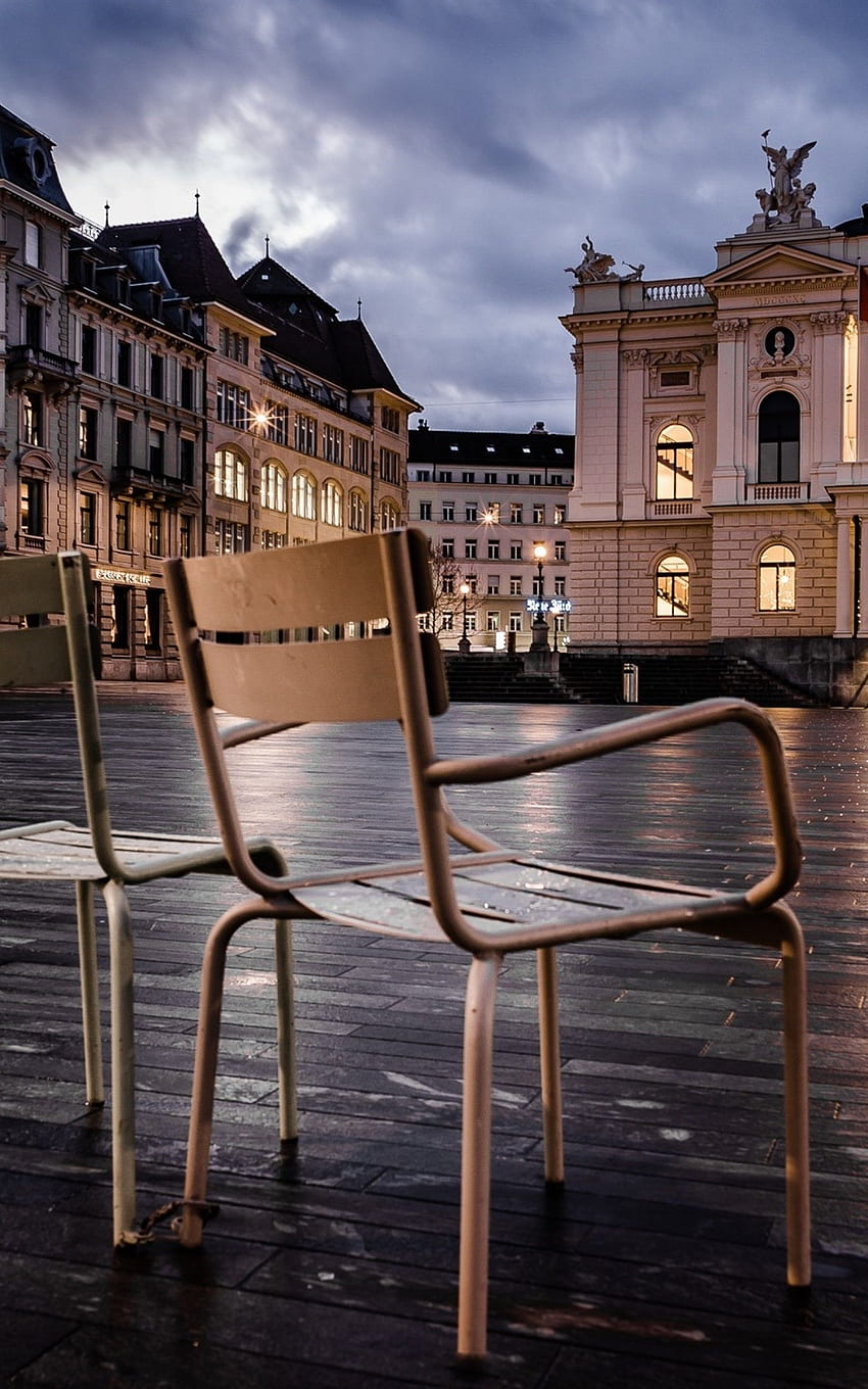 Switzerland, Zurich, Building, Chairs, Dark Weather, Lights for Google Nexus  10 HD phone wallpaper | Pxfuel