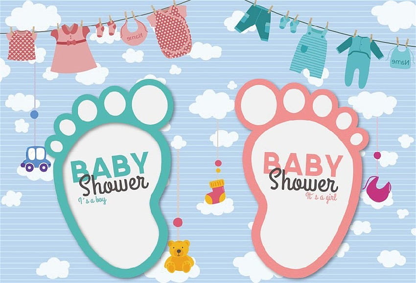 CS ft per Sweet Baby Shower Gender Reveal Party graphy Twins Cartoon Cute Footprints Annuncio di gravidanza Festeggia Sfondo HD