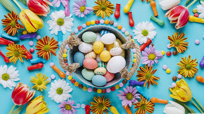2022, festival paskah, telur warna-warni, musim semi Wallpaper HD