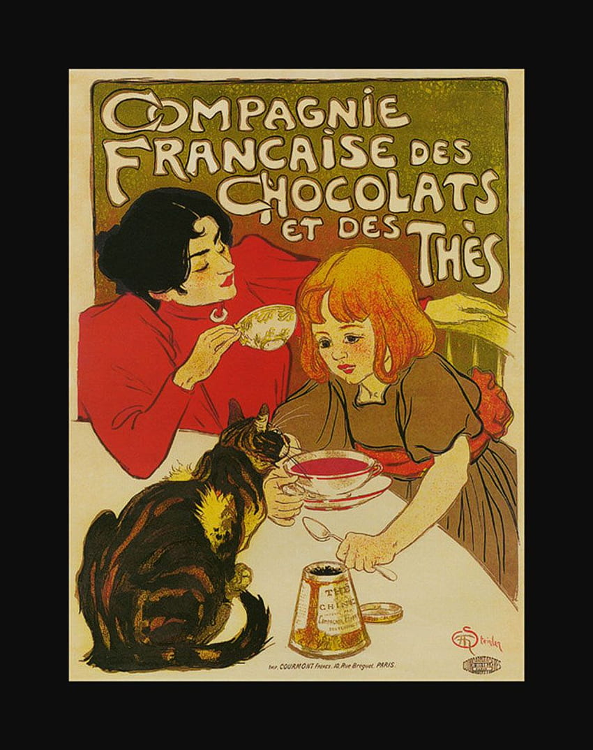 Tea Chocolate And Cat - Vintage French Posters HD phone wallpaper