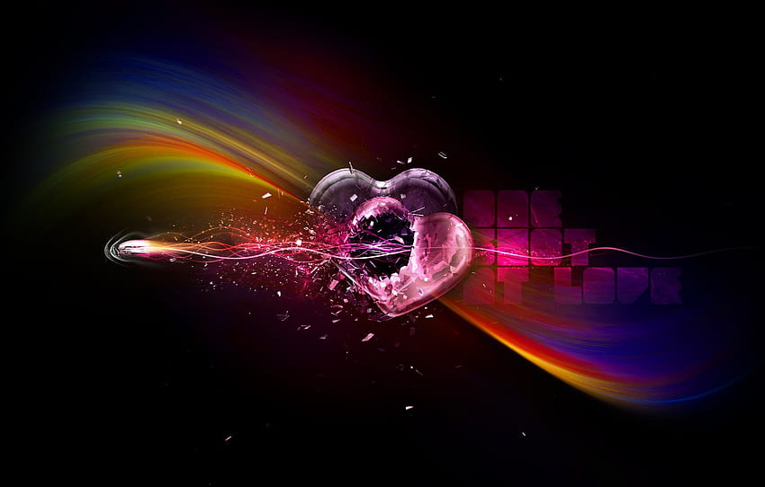 strips, rainbow, heart, bullet, black background, shot through the heart, the shot at love, a shot at love, ribbons, broken hearts for , section абстракции HD wallpaper