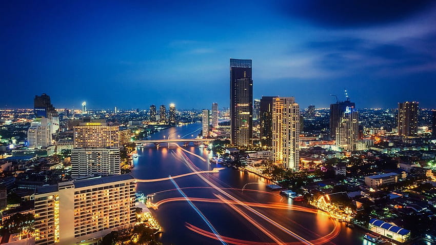 バンコク、タイ、夜の街、夜、街の明かり、夜のバンコク 高画質の壁紙